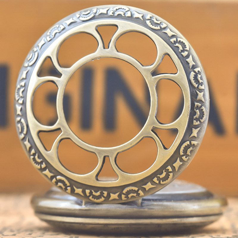 Bronze black silver hollow carved pattern pocket watch manufacturers can add LOGO pocket watch gift watch