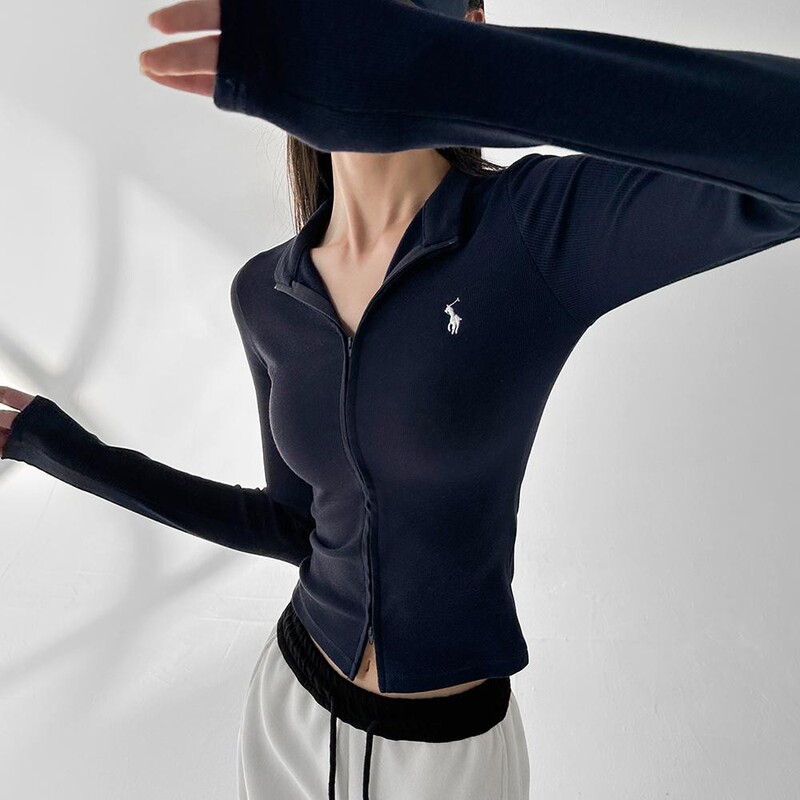 Double Zipper American-Style Embroidered Long-Sleeve Cardigan for Girls, 2025 Spring Design, Slim-Fit Versatile Top, Japanese and Korean Casual Style