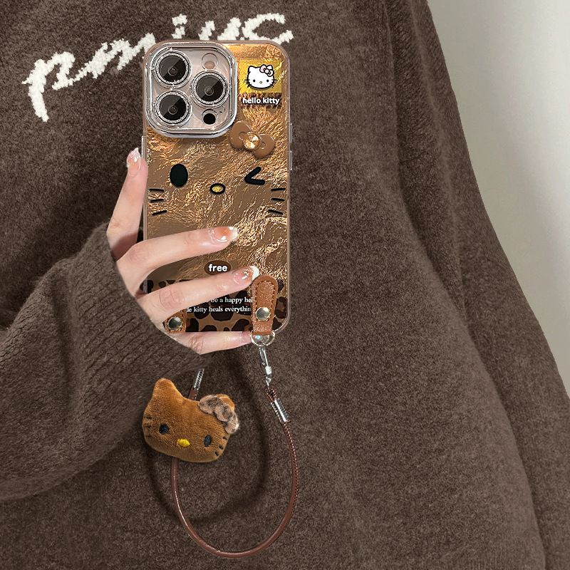 适用苹果16promax手机壳iphone14豹纹kt猫蝴蝶结挂绳15高级感13女|undefined
