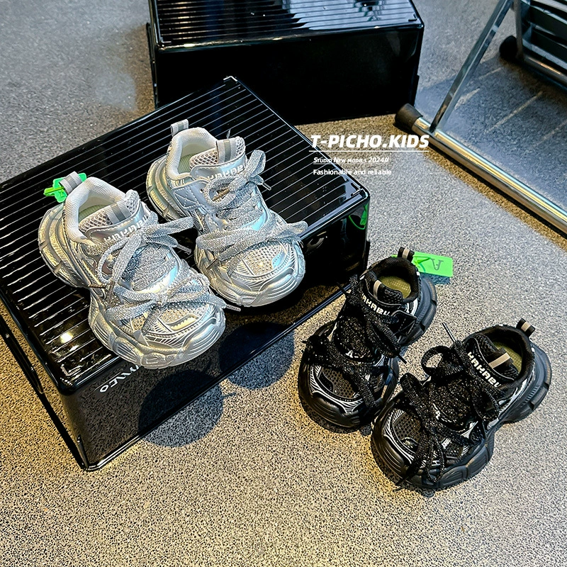 Детские кроссовки на толстой подошве, осенняя новинка 2025 года, сетчатые, дышащие, универсальные, повседневные, спортивные, для мальчиков и девочек.