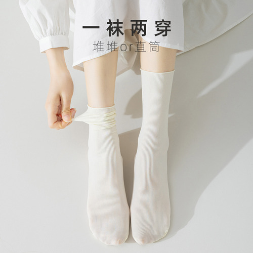 Velvet socks for girls, summer icy socks, solid color, layered socks, thin crew socks, ice silk socks, dopamine color