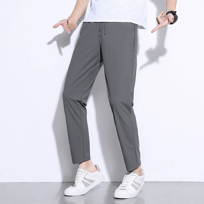 Брендовые мужские повседневные брюки из ледяного шелка, летние тонкие укороченные дышащие крутые спортивные брюки с эластичной резинкой на талии, модные длинные брюки