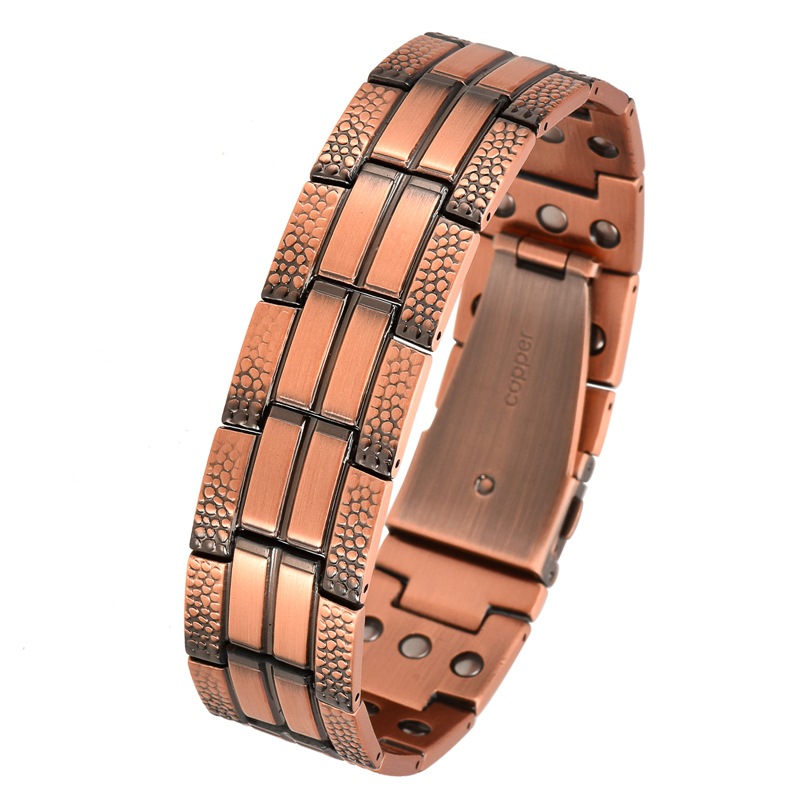 Cross-Border Hot-Selling Two-Sided Crackle Strap Buckle Three-Row Magnetic 99.9% Pure Red Copper Bracelet