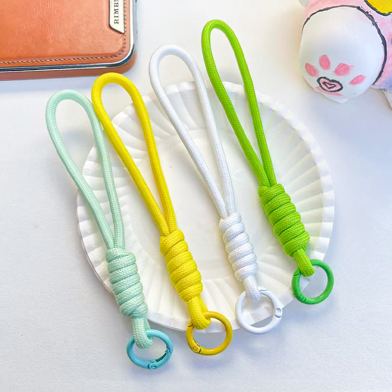 Mobile Phone Lanyard Short Style Color-Blocked Knotted Braided Lanyard Plush Keychain Braided Lanyard Anti-Lost Hanging Rope 14cm