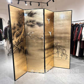 新中式仿古隔断手绘屏风茶楼国风旗袍装饰墙背景茶室摄影背景装饰