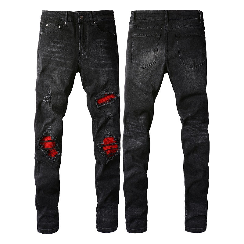 European and American Men's Clothing Street Fashion Casual Versatile Trendy Brand Ripped Patch Men's Jeans Slim High Street Fashion Small Feet 886