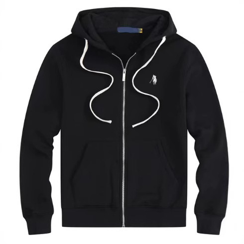 1. Popular Foreign Trade Fleece-Lined Pony Sweatshirt for Autumn and Winter, Rl Hooded Cardigan, Solid Color Sweatshirt with Embroidery, Loose Fit, Plus Size, Paul Men's Clothing P