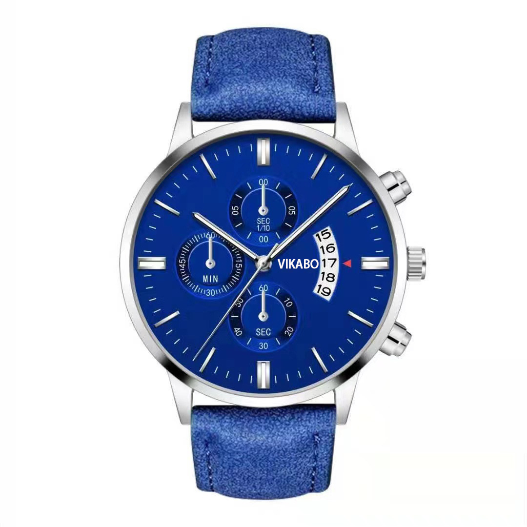 Venta caliente transfronteriza de los hombres falsos reloj de tres ojos con calendario tendencia de moda de negocios correa de cuarzo reloj de los hombres fábrica al por mayor