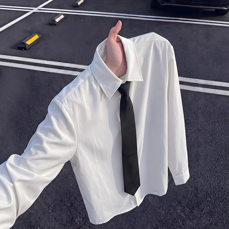 Men's long-sleeved white business formal shirt, Korean style slim fit, solid color, suitable for groomsmen, can be worn under a suit Men's long-sleeved white business formal shirt, Korean style slim fit, solid color, suitable for groomsmen, can be worn under a suit
