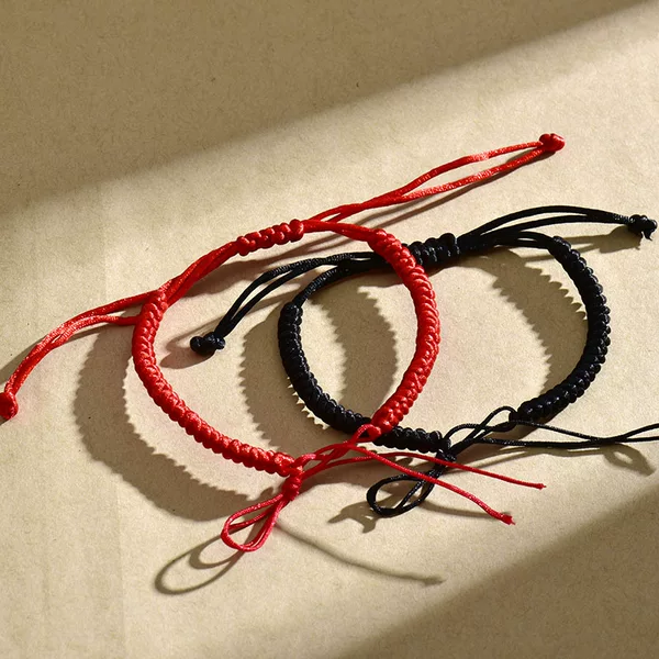 Semi-finished Hand Rope Hand-woven Diamond Knot Red Rope DIY Beaded Hard Gold Buckle Semi-finished Bracelet