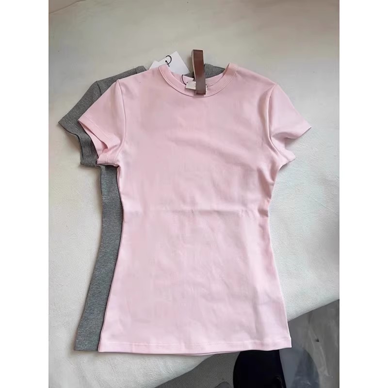 ミントグリーンショルダー半袖Tシャツ女性用2025新しいラウンドネックスリム夏ドーパミン着用ホットガールBMトップ|undefined