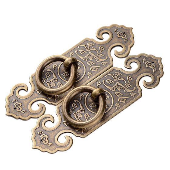 Antique Chinese Brass Pull Ring Vertical Single Hole Handle Cabinet Wooden Cabinet Door Handle All Copper Furniture Hardware Accessories