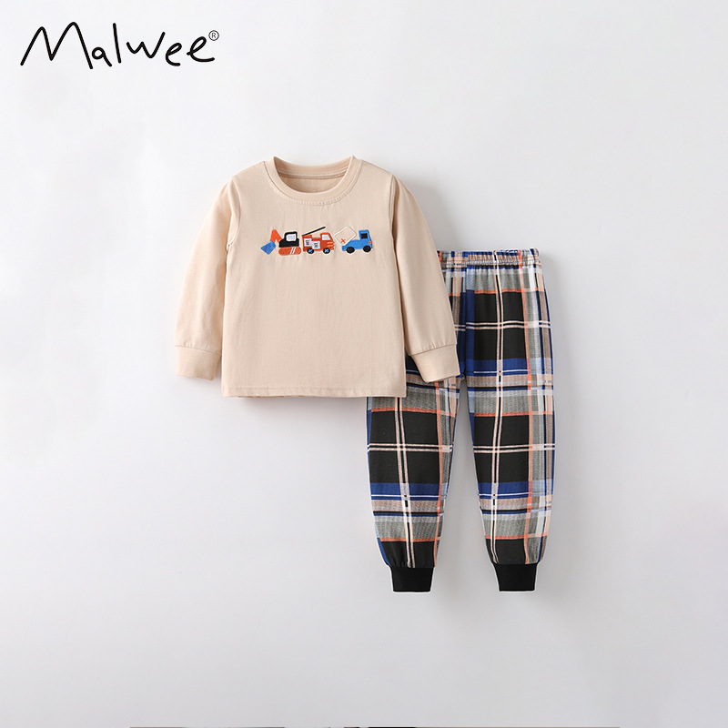Malwee transfronterizo niño de otoño y invierno de dos piezas nuevo guapo niño ropa para el hogar conjunto de niños europeos y estadounidenses