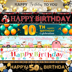 跨境新款生日横幅涤纶派对道具气球场景装饰布置生日挂布背景布