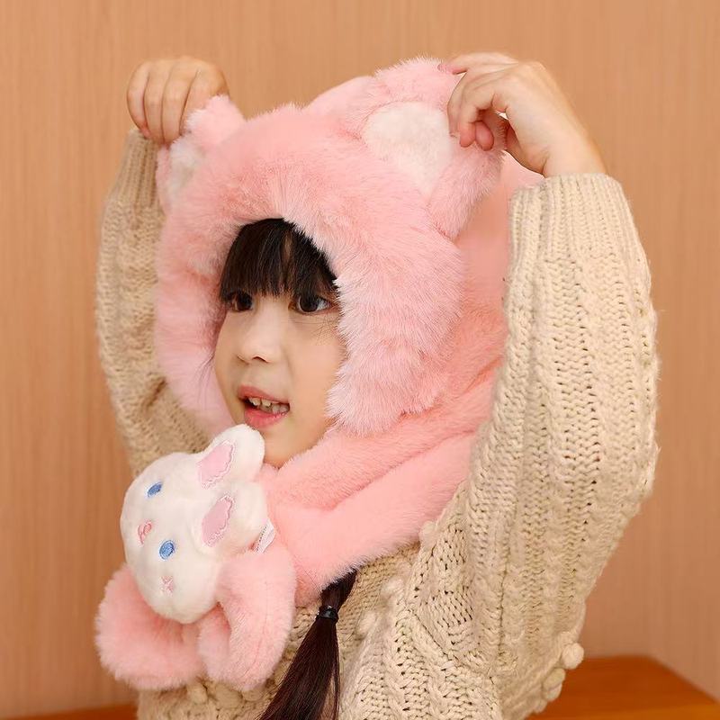 子供用ぬいぐるみスカーフ帽子スカーフ一体型冬の新しい耳保護帽子|undefined