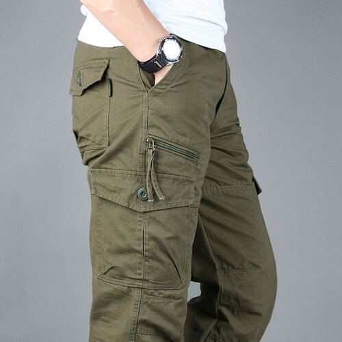 Spring and Autumn Multiple Pockets Outdoor Pure Cotton Work Pants for Men Streetwear Loose Straight Leg Large Size Work Long Pants Hiking Casual Pants