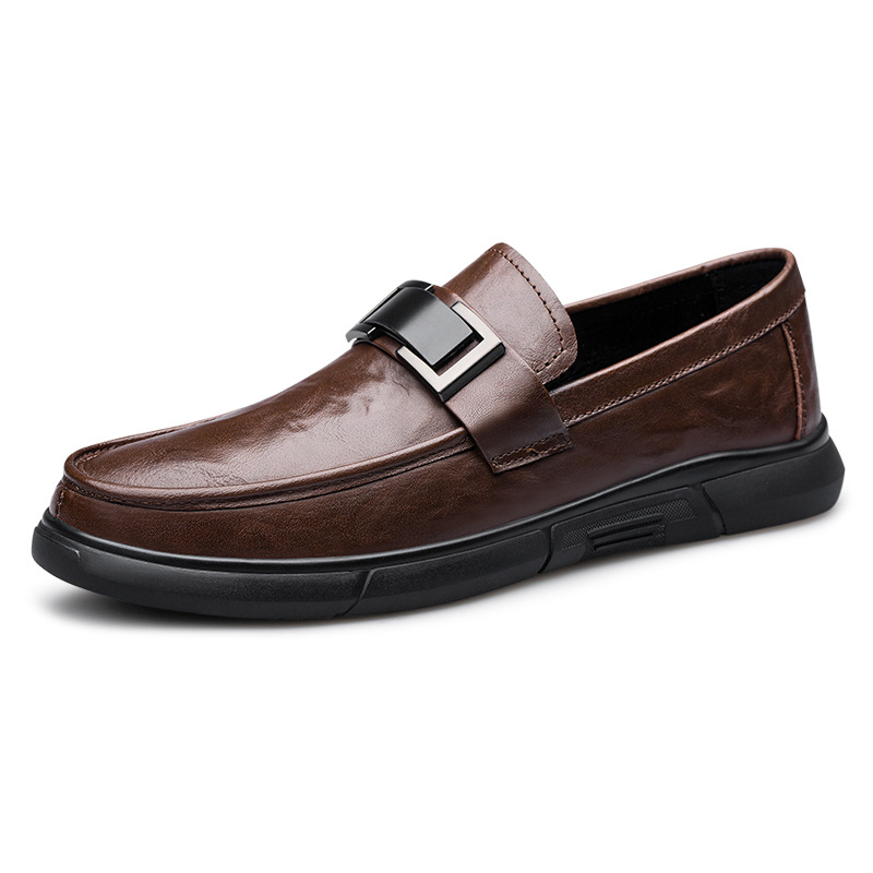 Zapatos de cuero casuales de negocios para hombres, zapatos de suela gruesa, zapatos de conducción de moda juvenil, cuatro estaciones, zapatos de cuero para hombres.