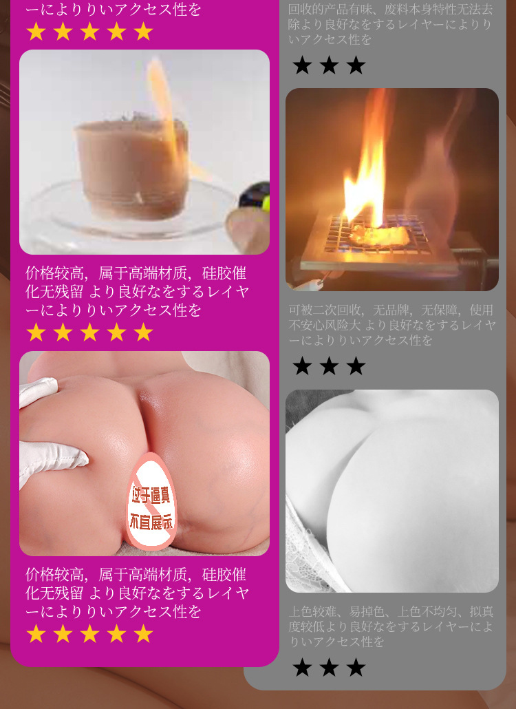 Jiuai Liquid Silicone Male Masturbator, Vagina and Buttocks Mold, Manual Adult Toy — detail image 8