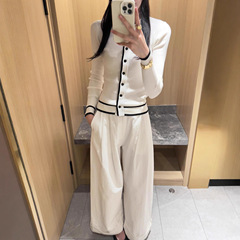 美式撞色拼接针织开衫女春秋季高智感百搭修身显瘦内搭打底衫上衣