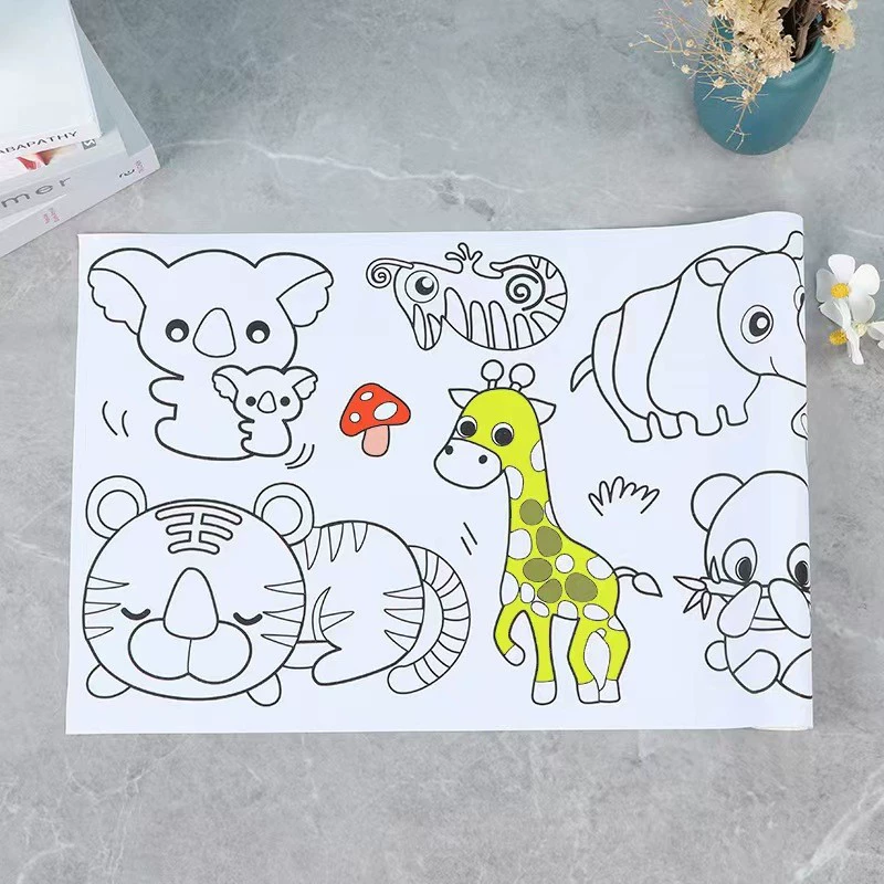 Английская версия детского рисунка граффити, удлиненная бумага для рисования, развивающая раскраска для раннего образования, утолщенная липкая стена, длинный рулон клейкого холста