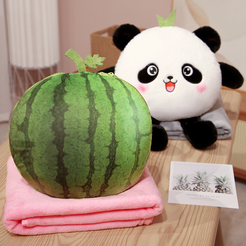 Sofá de Panda lindo edredón de almohada ajustable de doble uso dos en uno cojín de sandía almohada siesta de oficina Manta