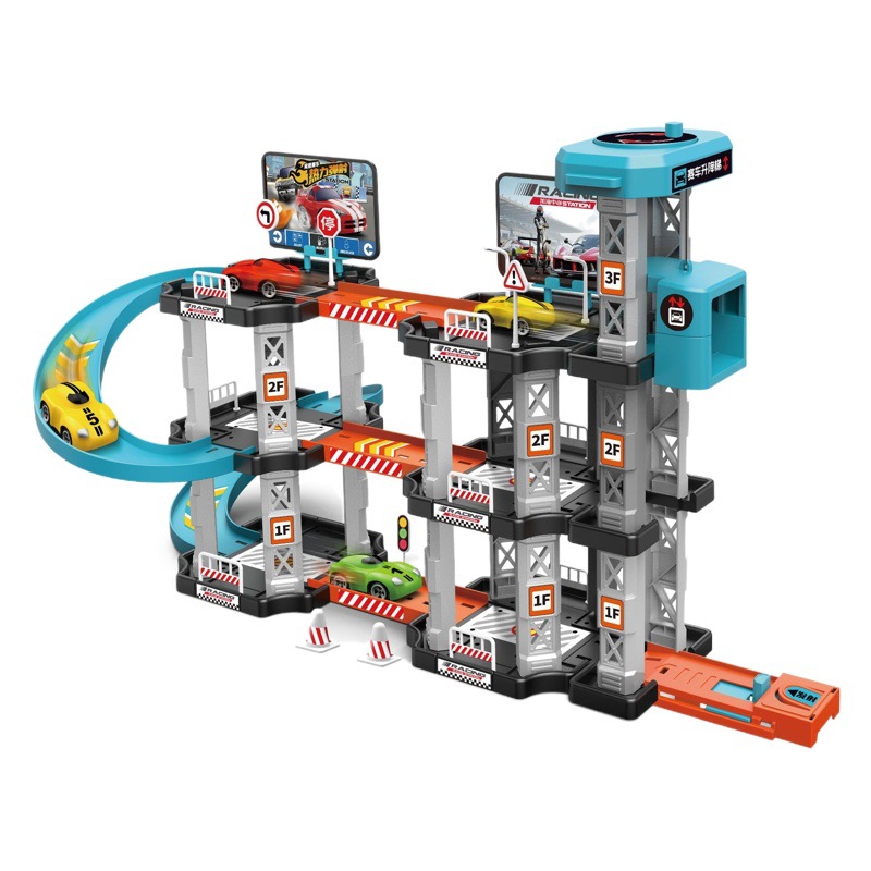 Coche de ferrocarril para niños juguete estacionamiento gasolinera DIY Asamblea ciudad Panshan Road entrada Catapult coche deportivo