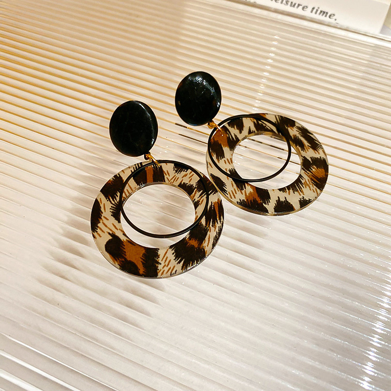 真金电镀银针豹纹星星圆圈耳环欧美潮流设计感耳坠气质氛围感耳饰详情38