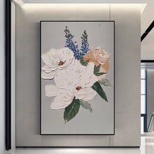 牡丹花油画花卉餐厅装饰画抽象客厅玄关挂画高级感肌理卧室画壁画