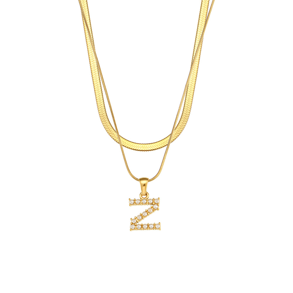 Lady Letter Stainless Steel Necklace Plating Artificial Pearls Stainless Steel Necklaces
