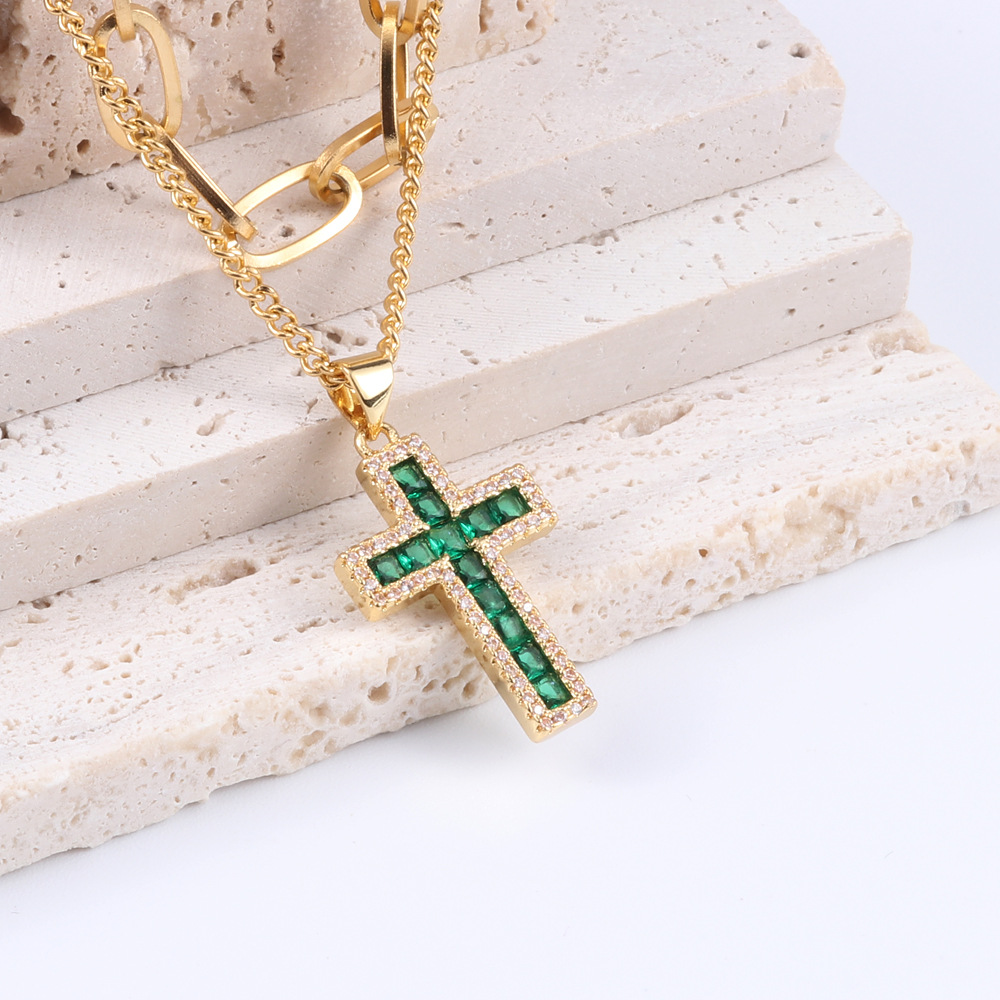 Fashion Cross Stainless Steel Plating Zircon Layered Necklaces 1 Piece