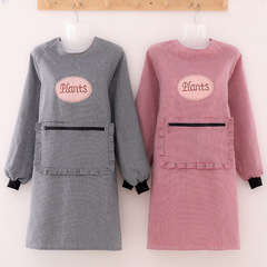 Women's Long Sleeve Pure Cotton Apron Kitchen Chef Uniform Cover Up Fashion Adult Full Cotton Reverse Wearing Workwear