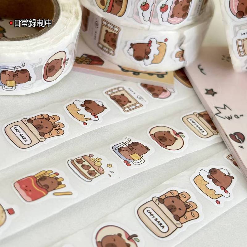 カピバラシールステッカーかわいい漫画カピバラハンドブック装飾ステッカー子供の diy ロールステッカー自己粘着ステッカー|undefined