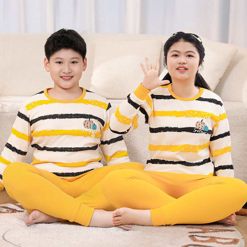 2025 Pajamas Boys' Extra Large Cotton Sweater Autumn and Winter Fat Children's Suit Warm Version Autumn Pants Underwear Loose Student New Style