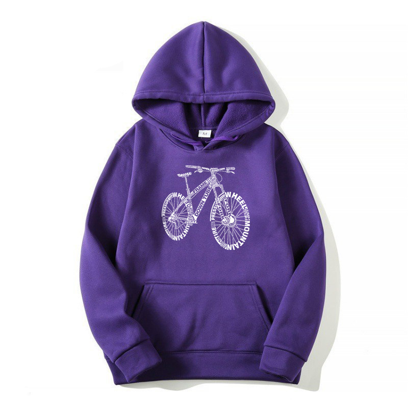 Alphabet Style Mountain Bike Funny Print Hoodies Men Winter