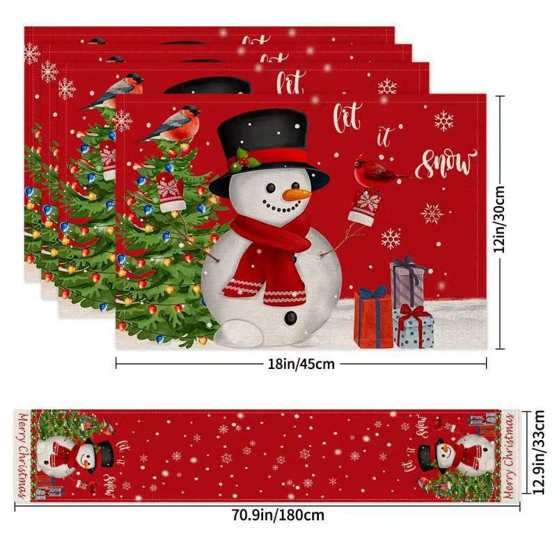 Nuevo cojín de mesa de Navidad 5 piezas Amazon lino impresa manto de mesa de dibujos animados restaurante manto de mesa de Navidad aislante