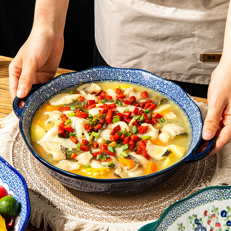 Polish Colored Pickled Fish Large Bowl Household Large Ceramic Binaural Soup Bowl Boiled Pork Slips Special Bowl for Mao Xuewang Polish Colored Pickled Fish Large Bowl Household Large Ceramic Binaural Soup Bowl Boiled Pork Slips Special Bowl for Mao Xuewang