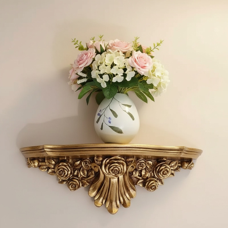 European-Style Retro Resin Wall Shelf Partition Shelf White Carved Rose Wall Decoration Rack Creative Storage Rack