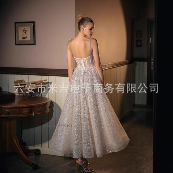Amazon Hot Sling Silver Spray Short Wedding Dress Shiny Party Dress AliExpress Cross-border E-commerce Supply