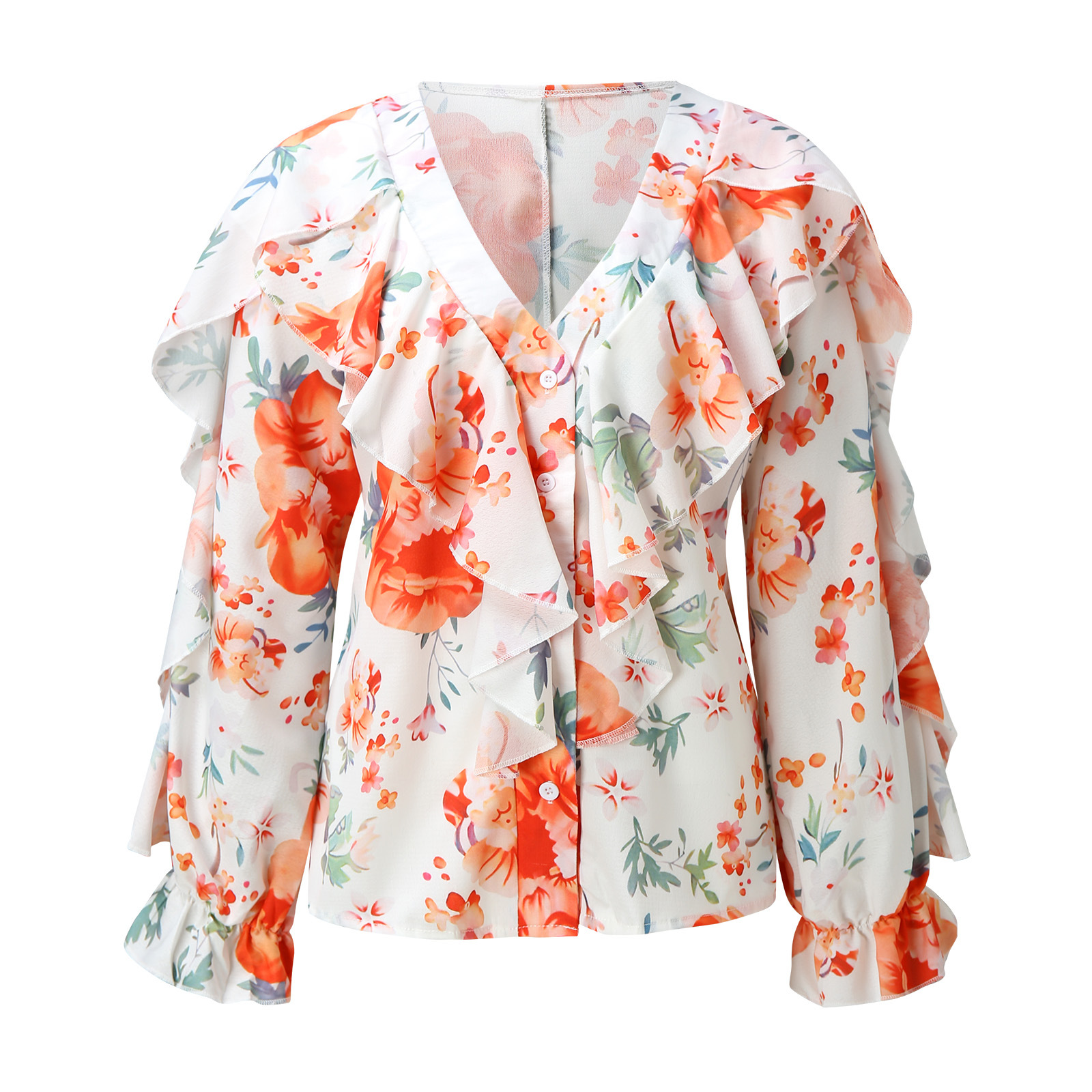 238g Weight Long Sleeve Sleeve Length Regular Sleeve Sleeve Type Chiffon Fabric Type Regular Top Length Blouse Tops Type Daily Occasion V Neck Neckline Loose Fit Type Printing, Butterfly Pattern Summer, Spring, Autumn Season Women's Gender Elegant Style Wholesale Women's Elegant Printing Butterfly Long Sleeve Blouses 1
