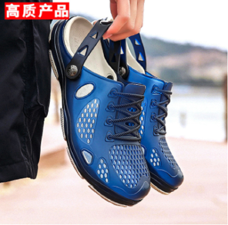 Men's slippers Fujian factory jelly shoes breathable beach sandals lightweight non-slip plus size men's translucent hole shoes
