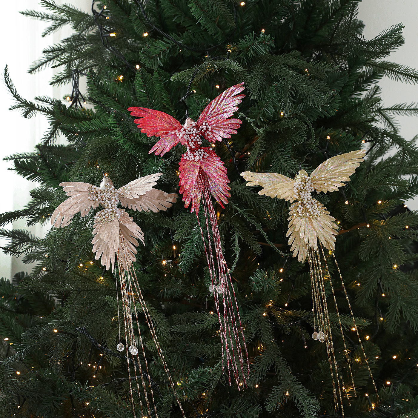 Decoración del árbol de Navidad pájaros clip de pájaros plumas de color simulación de pájaros jardinería ramas decoración accesorios
