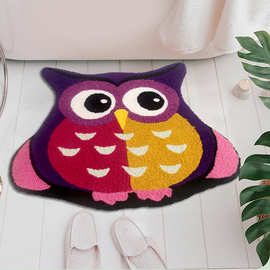 新款猫头鹰刺绣地毯 聚酯纤维可手洗地毯 机器织造客厅创意地垫