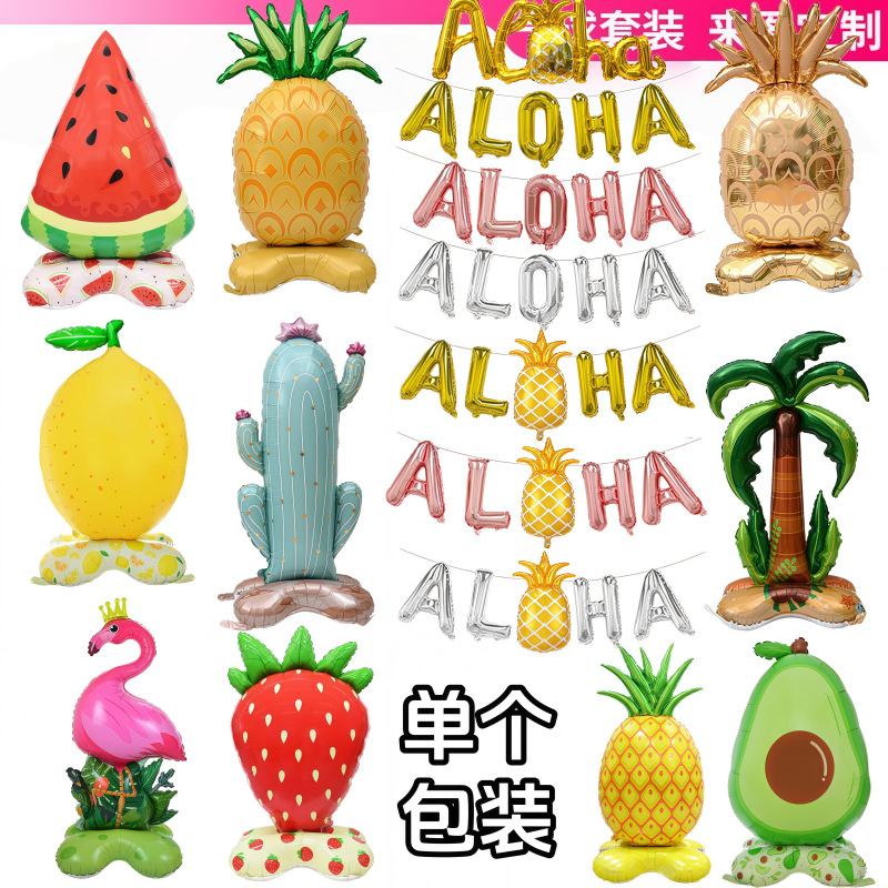 Globo de aluminio con diseño de cactus, cocotero y piña, empaquetado individualmente, para fiestas de verano en Hawái, ALOHA