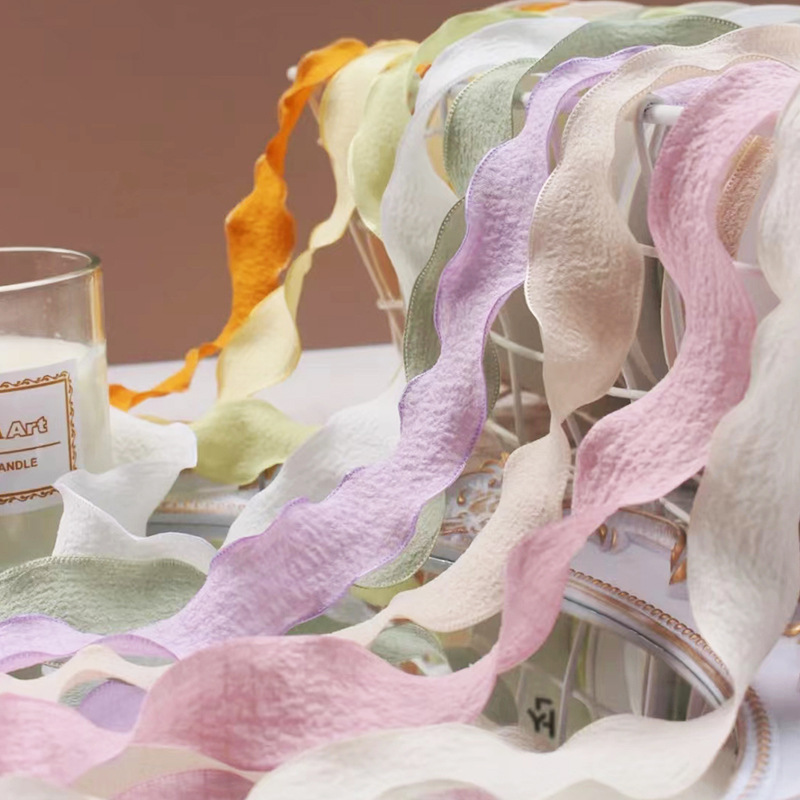 4cm亚麻高级鱼尾纱丝带肌理荷叶边花艺雪纱质烘焙蛋糕褶皱