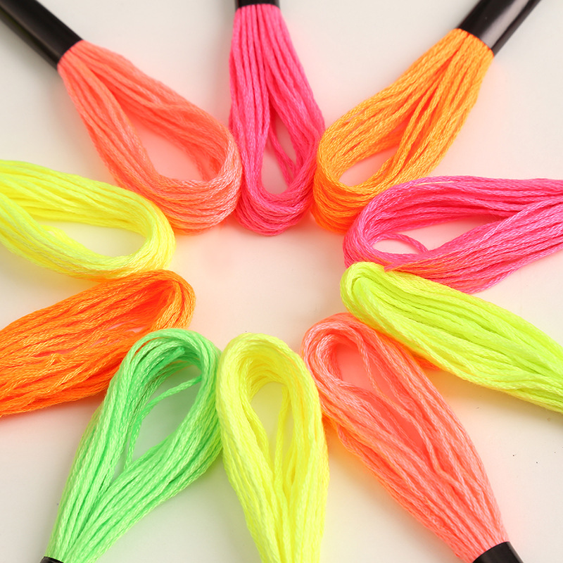 绣花线8m十字绣支线荧光色特亮6色袋装组合刺绣线批发
