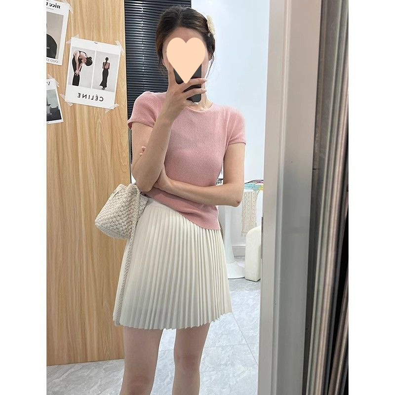 2025年夏季新款白色短裙小个子黑色百褶裙半身裙女设计感字裙子|undefined