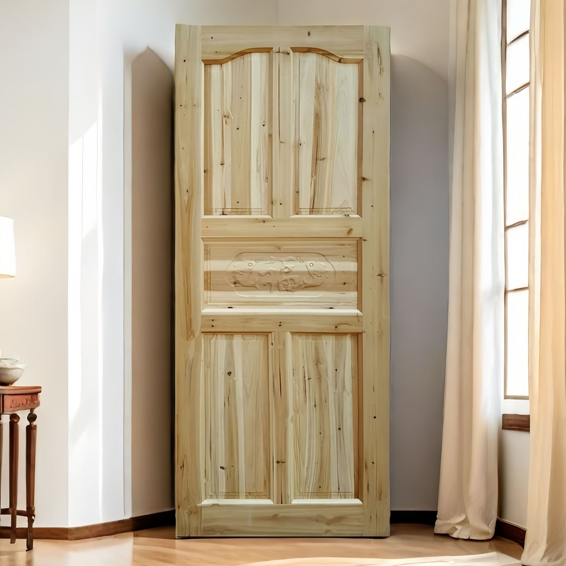 杉木门单门杉木实木门杉木门框门套线白胚木门门原木门厂跨境批发