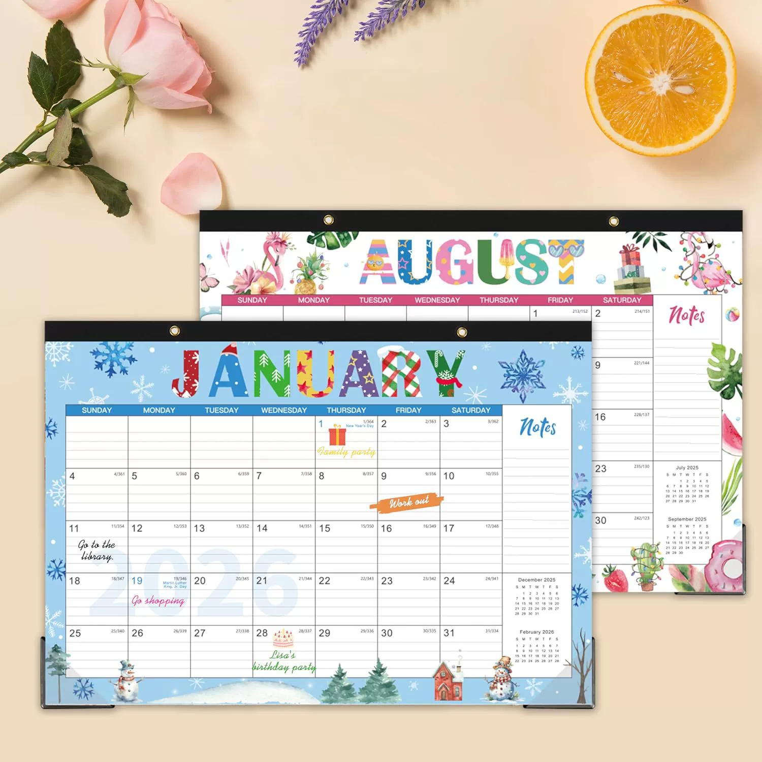 Настольный календарь на 2026 год с английским дизайном, календарь для отслеживания праздников и обратного отсчета, календарь для рабочего стола.