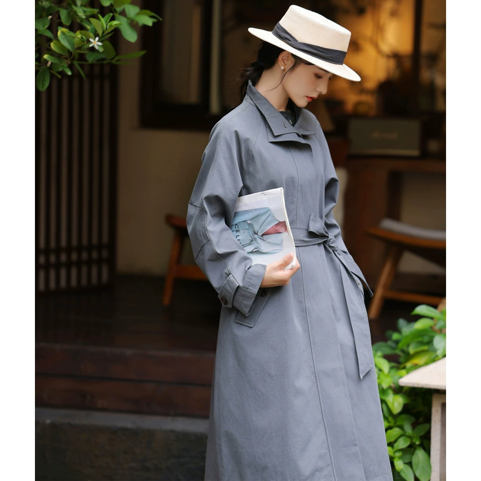 2024 осень новая женская одежда премиум-класса серый хаки повседневная женская хлопковая ветровка длинная тонкая куртка