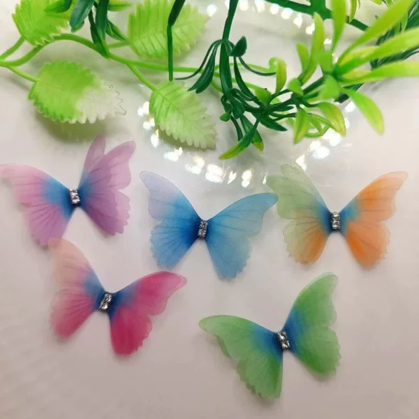 3D Double-Layer Rhinestone 4.5cm Tulle Butterfly Handmade DIY Face Stickers Eye Makeup Facial Decoration Accessories for Makeup Artists